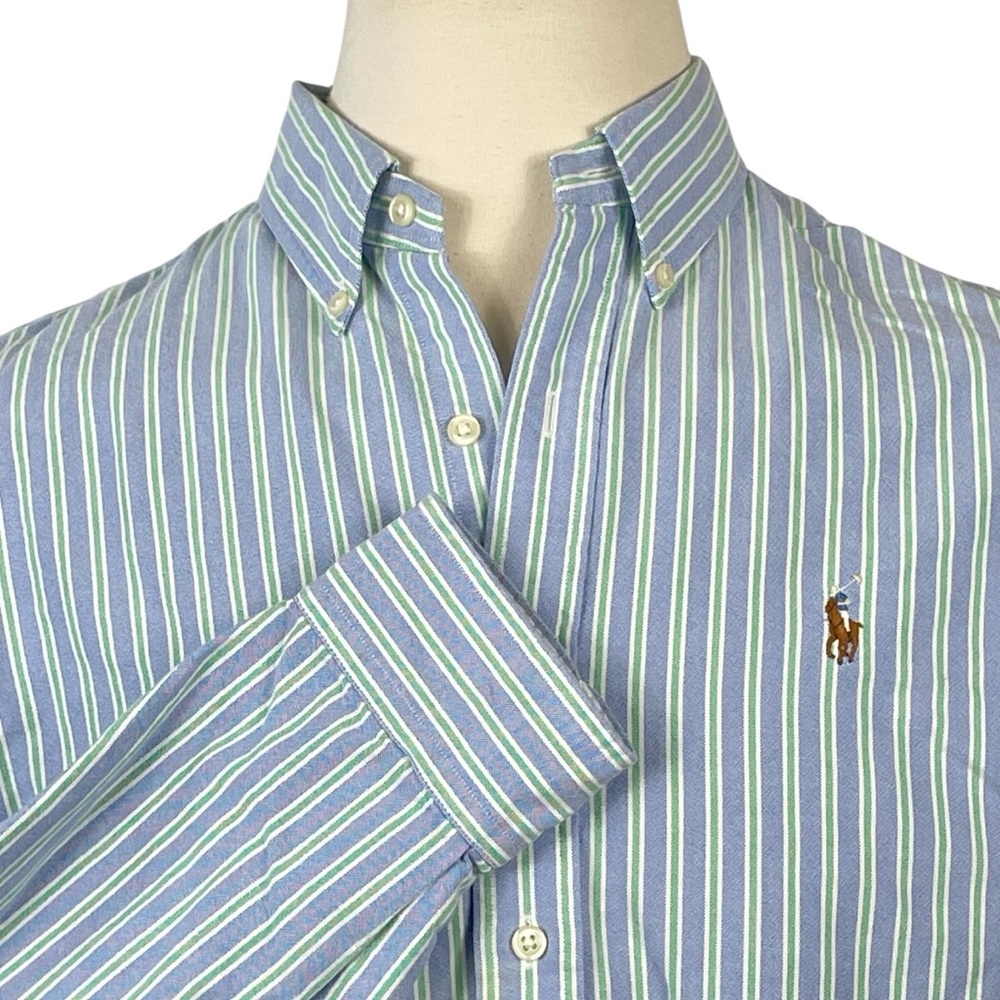 Men's Ralph Lauren Blue Label 100% Cotton Vertical Stripes Dress‎ Shirt Lg 0260